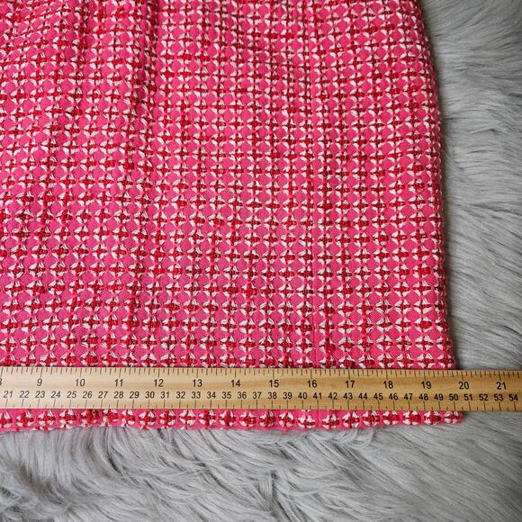 Womens Tory Burch Pink White Tweed Skirt Size 12 Navy Blue Fringe Zip Back - Picture 11 of 13